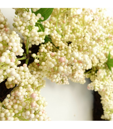 Leaf White 55cm Artificial Hanging White Berries Wreath 60cm Diameter