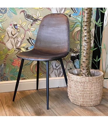 GREY FABRIC CHAIR BLACK METAL LEGS