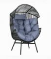 Outsunny Rattan Leisure Chair with Cushion, Garden Egg Chair with Headrest, Grey