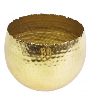 Large Metal Planter 22 x 17cm Hammered Gold Colour Curvy Edge