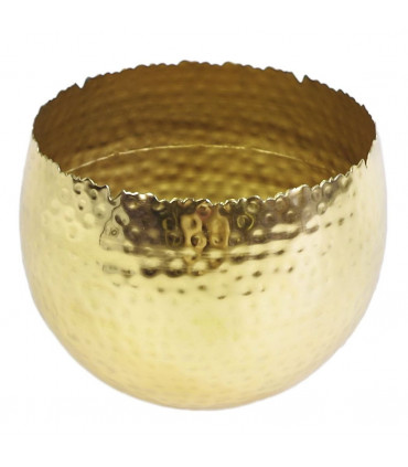 Large Metal Planter 22 x 17cm Hammered Gold Colour Curvy Edge