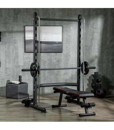 HOMCOM Adjustable Squat Rack with Pull Up Bar and Barbell Bar for Home Gym