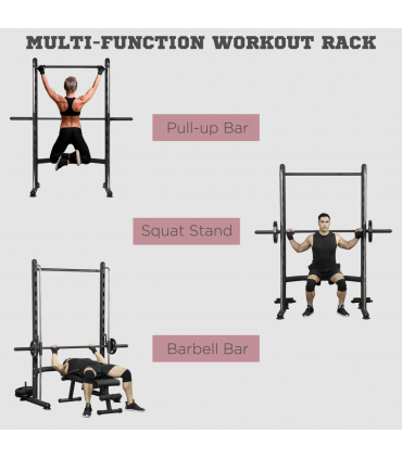 HOMCOM Adjustable Squat Rack with Pull Up Bar and Barbell Bar for Home Gym