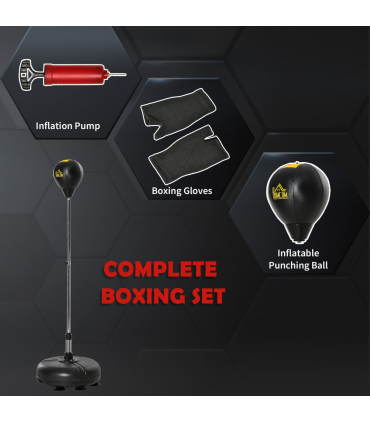 HOMCOM Punching Bag with Stand Boxing Bag Set with Adjustable Height Black, Gold