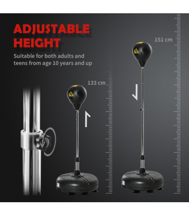 HOMCOM Punching Bag with Stand Boxing Bag Set with Adjustable Height Black, Gold