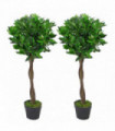90cm Leaf Design UK Pair of Artificial Bay Topiary Ball Trees, Green Twist