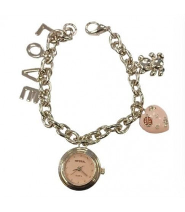 Imperial Ladies Girls Mini Dial with Hanging LOVE Charms on Bracelet Strap Watch Gift Set IMP753(AL) - CLEARANCE NEEDS RE-BATTERY