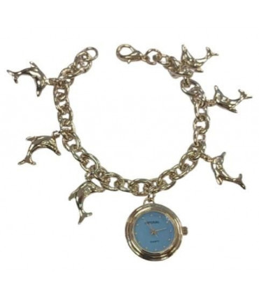 Imperial Ladies Girls Mini Dial with Hanging DOLPHIN Charms on Bracelet Strap Watch Gift Set IMP751(AL) - CLEARANCE NEEDS RE-BATTERY