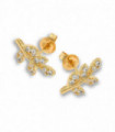 Cubic Zirconia Gold Leaf Stud Earrings