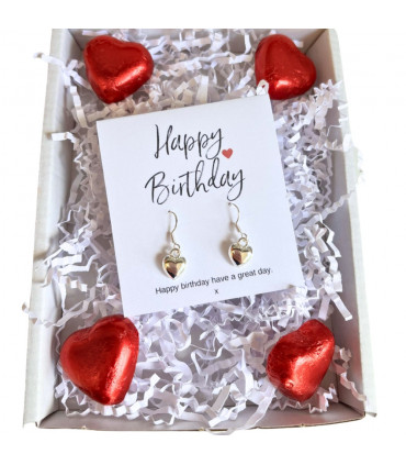 Happy Birthday Mini Gift Hamper with Silver Heart Earrings