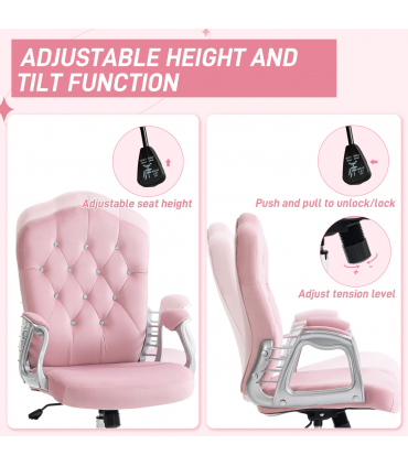 Vinsetto Home Office Chair with Adjustable Height Tilt Function Pink
