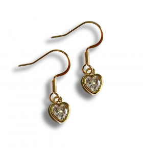 Cubic Zirconia Gold Heart Drop Earrings