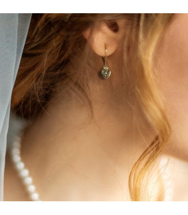 Cubic Zirconia Gold Heart Drop Earrings