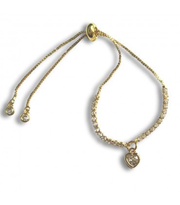 Cubic Zirconia Heart Charm on Fine Gold Diamante Slider Bracelet