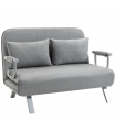 HOMCOM Fabric Convertible 2 Seater Sofa Bed w/ 2 Pillows, Light Grey
