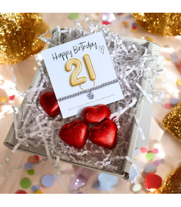 21st Birthday Cubic Zirconia Silver Bracelet & Gold Balloons Mini Gift Hamper