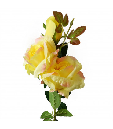 80cm Artificial Yellow Rose Stem - 3 flowers