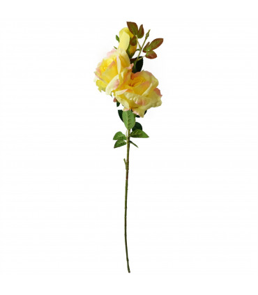 80cm Artificial Yellow Rose Stem - 3 flowers