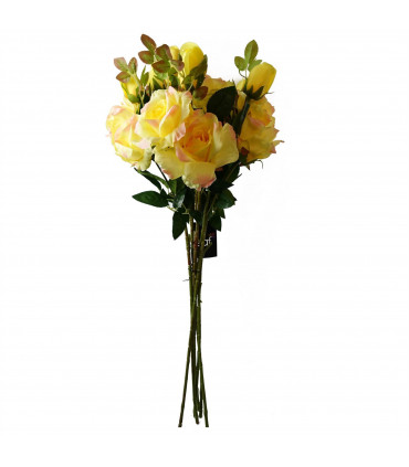 80cm Artificial Yellow Rose Stem - 3 flowers