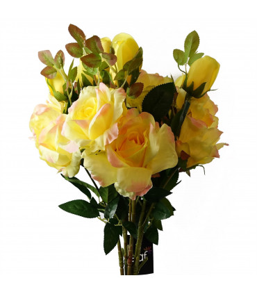 80cm Artificial Yellow Rose Stem - 3 flowers
