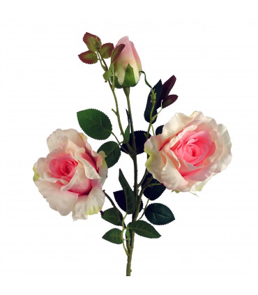 80cm Artificial Pink Rose Stem - 3 flowers