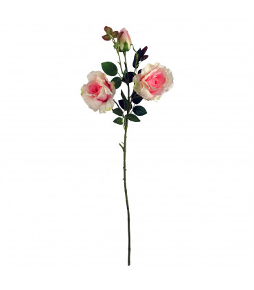 80cm Artificial Pink Rose Stem - 3 flowers
