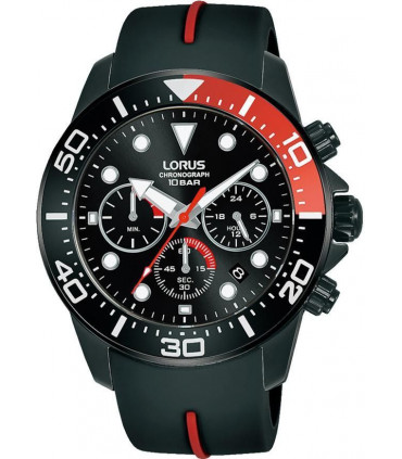 Lorus Mens Sports Chronograph Dated Black Dial Black Rubber Strap Watch RT347JX9 BRAND NEW BUT NEEDS BATTERY