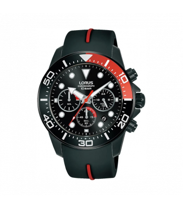 Lorus Mens Sports Chronograph Dated Black Dial Black Rubber Strap Watch RT347JX9 BRAND NEW BUT NEEDS BATTERY