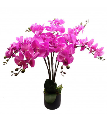 85cm Artificial Deluxe Bush Orchid - Dark Pink with Black Pot