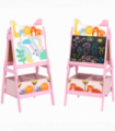 AIYAPLAY 2 in 1 Kids Easel with Whiteboard, Chalkboard, Storage Boxes, Pink