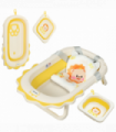 AIYAPLAY Foldable Baby Bath Tub Set with Bath Cushion, Wash Basin, Yellow