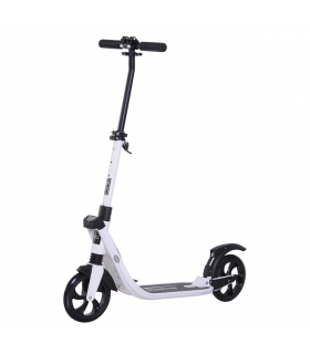 HOMCOM Folding Kick Scooter Teens Adult Ride On Adjustable 2 Big Wheels White