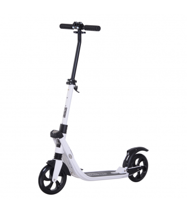 HOMCOM Folding Kick Scooter Teens Adult Ride On Adjustable 2 Big Wheels White