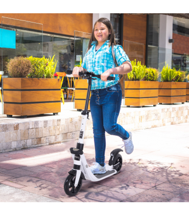 HOMCOM Folding Kick Scooter Teens Adult Ride On Adjustable 2 Big Wheels White