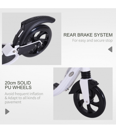 HOMCOM Folding Kick Scooter Teens Adult Ride On Adjustable 2 Big Wheels White