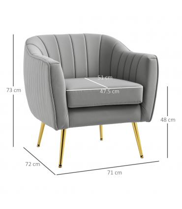 HOMCOM Velvet-Look Shell Shaped Chair with Thick Padded Seat, Grey