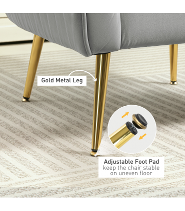 HOMCOM Velvet-Look Shell Shaped Chair with Thick Padded Seat, Grey