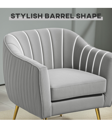 HOMCOM Velvet-Look Shell Shaped Chair with Thick Padded Seat, Grey