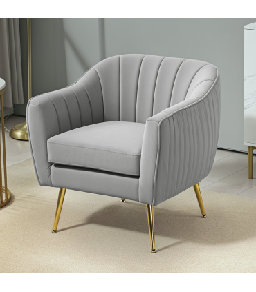 HOMCOM Velvet-Look Shell Shaped Chair with Thick Padded Seat, Grey