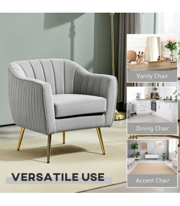 HOMCOM Velvet-Look Shell Shaped Chair with Thick Padded Seat, Grey