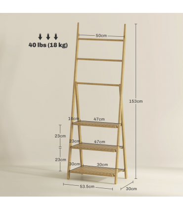HOMCOM 3-Tier Folding Bamboo Bathroom Storage Shelving Unit with Towel Bars