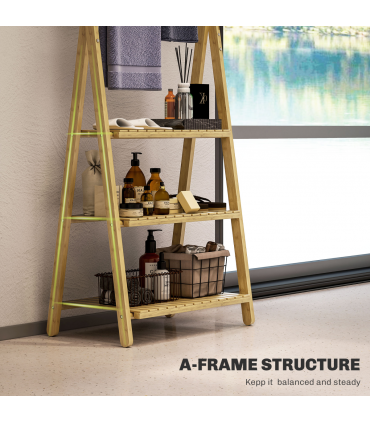 HOMCOM 3-Tier Folding Bamboo Bathroom Storage Shelving Unit with Towel Bars