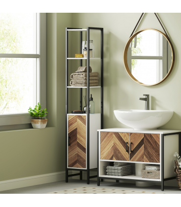 HOMCOM Tall Bathroom Storage Cabinet with 3 Shelves, 30 x 30 x 170 cm, White