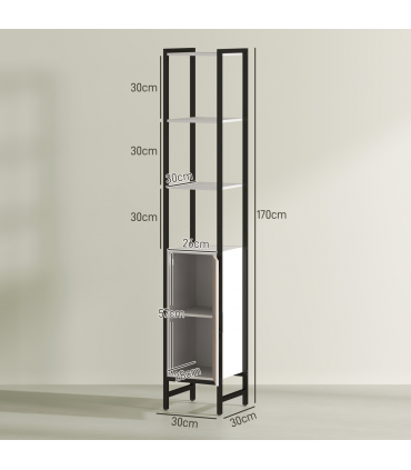 HOMCOM Tall Bathroom Storage Cabinet with 3 Shelves, 30 x 30 x 170 cm, White