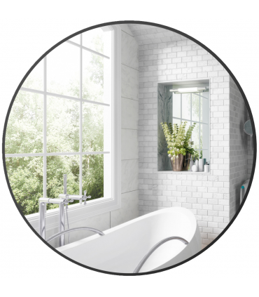 HOMCOM Round Bathroom Mirror, Modern Wall Mirror with Steel Frame, Black