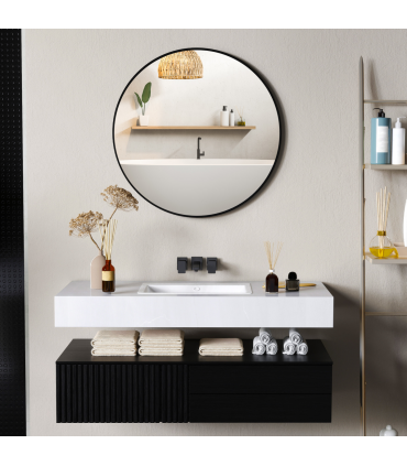 HOMCOM Round Bathroom Mirror, Modern Wall Mirror with Steel Frame, Black