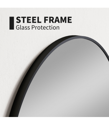 HOMCOM Round Bathroom Mirror, Modern Wall Mirror with Steel Frame, Black