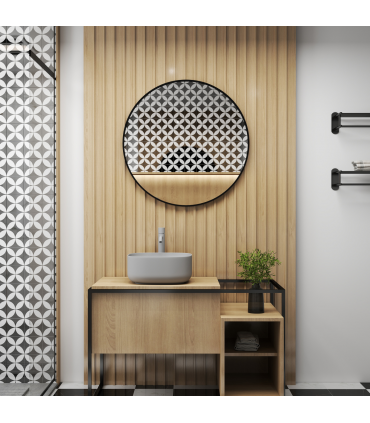 HOMCOM Round Bathroom Mirror, Modern Wall Mirror with Steel Frame, Black