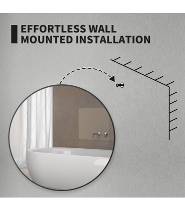 HOMCOM Round Bathroom Mirror, Modern Wall Mirror with Steel Frame, Black