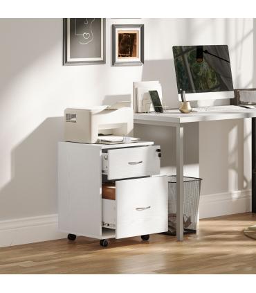 HOMCOM Pedestal Office Mobile Filing Cabinet 2 Drawer White